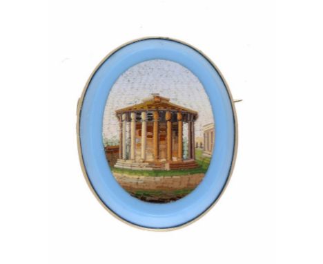 A GOLD AND ITALIAN MICROMOSAIC BROOCH OF THE TEMPLE OF VESTA, C1870 ++In good condition possibly originally part of a larger 