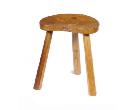 A ROBERT THOMPSON 'MOUSEMAN' OAK STOOL, C1960 35.5cm h ++Stain on top of seat, no damage and sturdy/stable