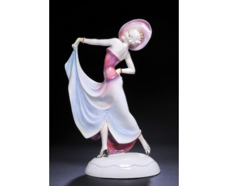 A HERTWIG & CO KATZHUTTE EARTHENWARE FIGURE OF A DANCER, C1935 50cm h, impressed 8, green printed mark, painted K 14  ++In fi