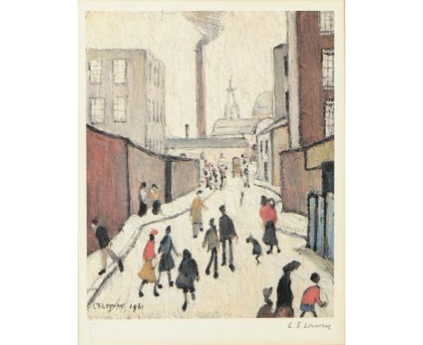 LAURENCE STEPHEN LOWRY, RA (1887-1976) STREET SCENE NEAR A FACTORY  offset lithograph in colours on wove, with margins, signe