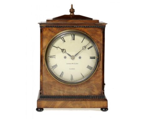 A MAHOGANY CLOCK BY JAMES MCCABE, C1830 with painted dial, the twin fusee movement engraved on the shouldered backplate James