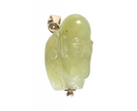 A CHINESE JADE PEBBLE CARVING OF HOTEI, 20TH C  gold mount, 3.5cm h ++In fine condition