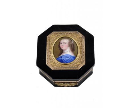 A FINE COMPOSITION AND GOLD  SNUFF BOX  THE   WITH AN   ENAMEL MINIATURE OF  JEAN PETITOT, LATE 18TH C, THE MINIATURE EARLIER