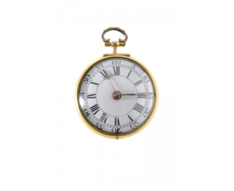 AN ENGLISH GOLD PAIR CASED VERGE WATCH R THRELKELD, LONDON, 431   with gold beetle and poker hands and enamel dial, the movem