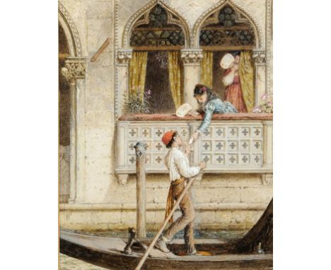 MYLES BIRKET FOSTER, RWS (1825-1899) THE LOVE LETTER signed with monogram, watercolour, 22 x 17.5cm Foster first visited Veni