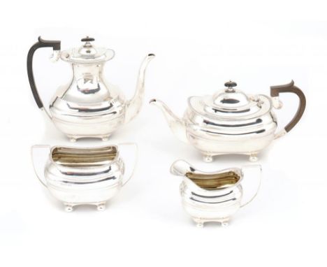 A GEORGE V SILVER FOUR PIECE TEA AND COFFEE SERVICE by Jay, Richard Attenborough & Co Ltd,  Sheffield 1919 and 1920, 56ozs 10
