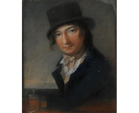 EARLY 19TH CENTURY SCHOOL PORTRAIT OF A YOUNG MAN bust length in a blue coat, signed L de Longastre ... pastel, 26.5 x 22cm +