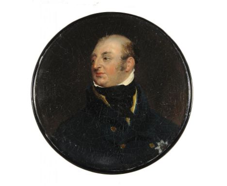AN ENGLISH PAPIER MACHÉ BOX COVER PAINTED BY SAMUEL RAVEN (C1775-1847) with the portrait of Prince Frederick, Duke of York an