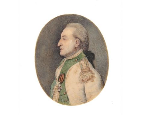 CONTINENTAL SCHOOL 18TH C PORTRAIT OF AN AUSTRIAN OFFICER in white uniform with green facings wearing the Russian Order of St