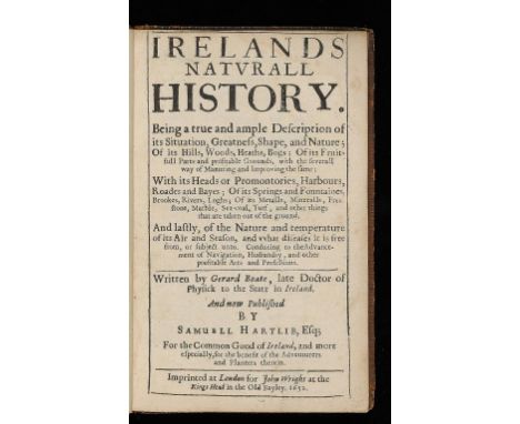 BOATE (GERARD) AND SAMUEL HARTLIB IRELANDS NATURALL  HISTORY first edition, 16mo, bookplate of W H Mullens, calf, boards deta