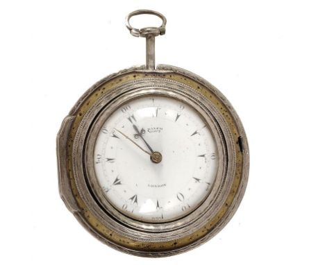 AN ENGLISH SILVER TRIPLE CASED VERGE WATCH FOR THE TURKISH MARKET, RALPH GOUT, LONDON, 20320  the signed enamel dial with Tur