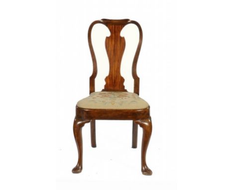 A GEORGE II WALNUT CHAIR, C1740  with spoon back, compass seat and cabriole legs, 99cm h ++Blocks and several ears replaced, 