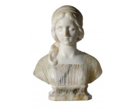 AN ITALIAN ALABASTER BUST OF PRIMO AMORE BY PROF  ESSOR GIUSEPPE  BESSI, C1910 signed, 47cm h ++A few light scratches and min