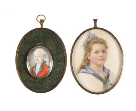 BRITISH SCHOOL, LATE 18TH C PORTRAIT OF AN OFFICER ivory, oval, 4.5 x 3.5cm, giltmetal frame and a miniature of Audrey Weylan