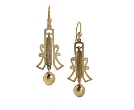 A PAIR OF VICTORIAN GOLD EARRINGS, C1870  fully articulated  ++In good condition, 4.8g