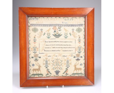 A 19TH CENTURY ALPHABET AND VERSE SAMPLER, WORKED BY MARY ANN KNIGHTS, AGED 14 YEARS, DATED 1857, worked in cross stitch depi