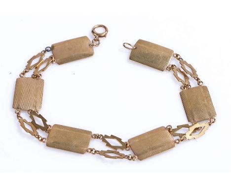 9 carat gold bracelet, with engine turned panels, 6g