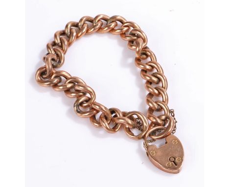 9 carat gold gate bracelet, with heart shaped clasp and security chain,  18.9 grams