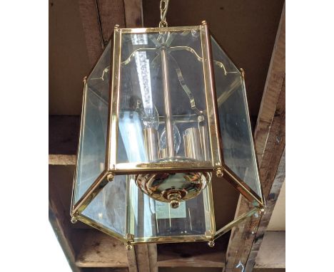 HALL LANTERN, 91cm drop in total, Victorian style, gilt metal and glazed. 