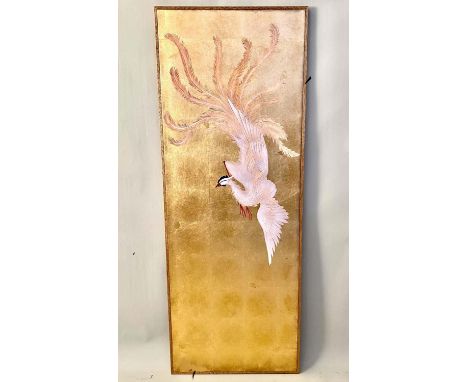 JAPANESE STYLE WALL PANEL, framed, 140cm x 52cm, gilded finish. 