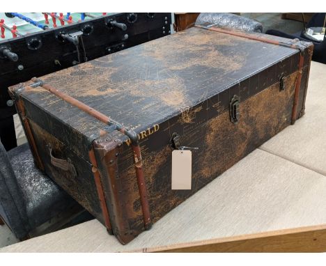 TRUNK, 71cm x 42cm H x 121cm, with a map of the world finish. 