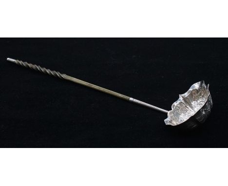 A George II silver toddy ladle, chased foliate and shell panels, twist handle, hallmarked London, 1746
