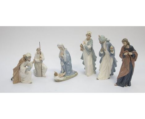 Lladro and Nao figures together creating the Nativity Scene