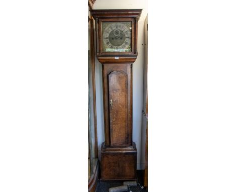 Ralph Clayton 8 day longcase clock with 12" brass dial silvered chapter ring, subsidiary seconds calendar. Arabic and Roman n