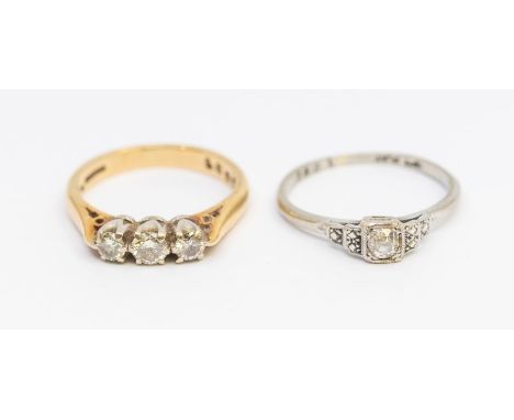 An early 20th century diamond and 18ct white gold solitaire, platinum set with an old cut diamond approx 0.15ct, size K, alon