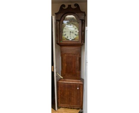 Ja's Iddison Kirby Malzard 30 hour longcase clock with 14" still arch dial with hunting scene in the arch and spandrels. Cont