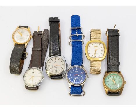 Collection of vintage gents wrist watches. Garrard 1970's Roamer Eliwa, Sicura, Pilot, automatic and manual.  Note: regarding