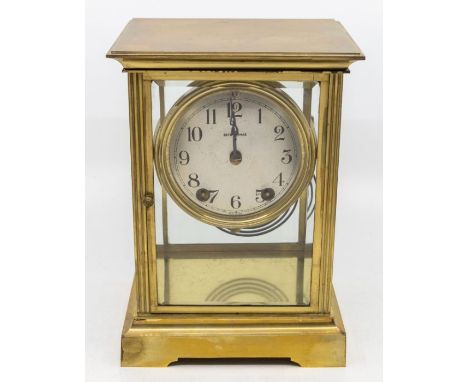 A Seth Thomas four glass mantle clock, striking on a gong, with a 8 day spring driven movement, 4" silvered dial, serial numb