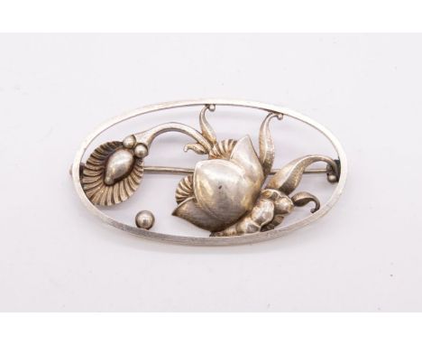 Georg Jensen: a Modernist silver cactus pattern brooch by Gundorph Albertus for Georg Jensen, circa 1940's, oval form, size a