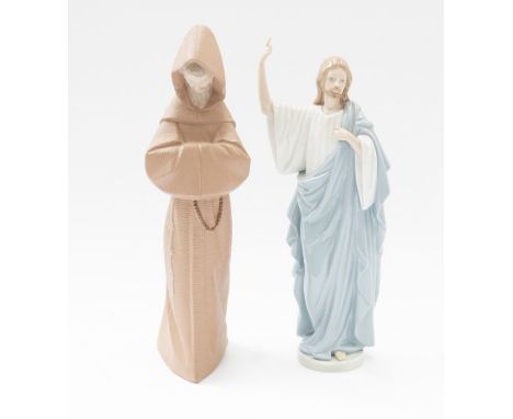 A Lladro figurine of a monk, together with a Nao figure of Jesus.