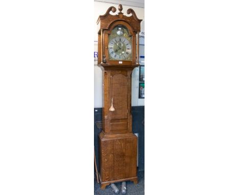 William Birftall of Leicester 8 day longcase clock with brass 12" arch dial subsidiary seconds calendar, makers name on a bos