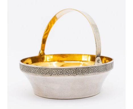 A Russian 916 silver and gilt caviar bowl, Greek Key pattern border, plain swing handle, hallmarked Moscow 1958, approx 175.1