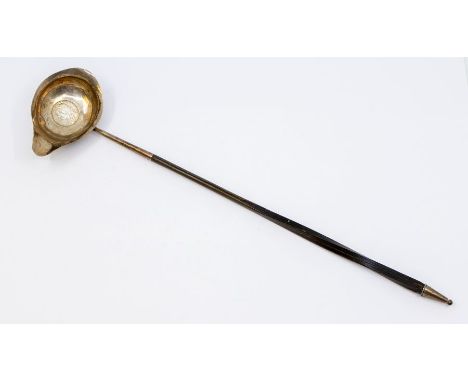 A George III silver toddy ladle inset with coin, turned wooden handle, the ladle hallmarked London, 1791, marker's mark W.?&n