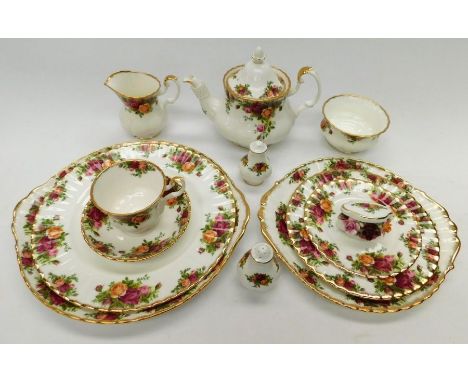 Royal Albert "Old Country Roses" - A collection consisting; Tea pot, six cups and saucers, six plates, six side plates, six d