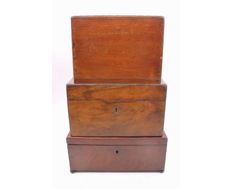 Walnut 19th Century tea caddy, mahogany 19th Century tea caddy and 19th Century mahogany trinket box (3)&nbsp;