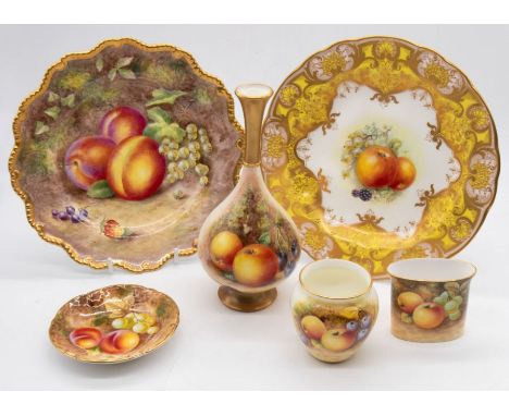 A small collection of mid 20th century Royal Worcester, painted with fruit to include; a vase, shape no 307, painted with app