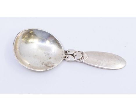 Georg Jensen: an early 20th Century Danish sterling silver Cactus pattern caddy spoon, hallmarked by George Jensen "GJ" and "