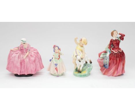 Three Royal Doulton mid 20th century lady figures inc Polly Peachum Beggars opera along with Royal Worcester figure