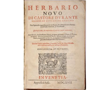 DURANTE, Castore.- HERBARIO | NOVO | DI CARTORE DVRANTE | MEDICO, ET CITTADINO ROMANO. | Con Figure, che rappresentanole viue