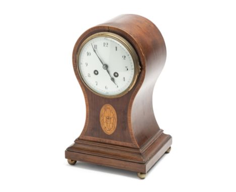 A MAHOGANY BALLOON CLOCK, EARLY 20TH CENTURY French eight-day movement striking the hours and the halves on a gong, backplate