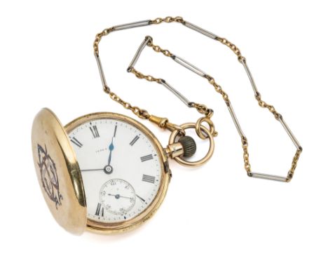 A GENTLEMAN'S VICTORIAN GOLD HUNTER POCKET WATCH, ALFRED FRIDLANDER, COVENTRY, CIRCA 1889 keyless wind three-quarter plate En