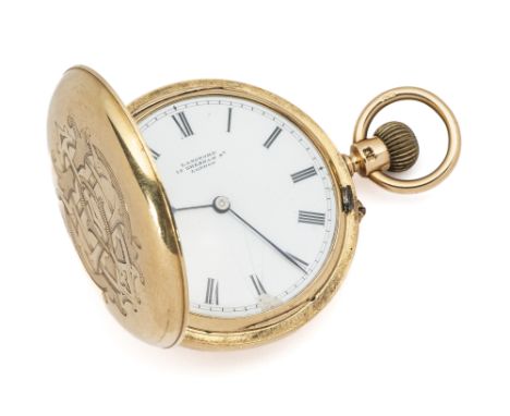 A VICTORIAN GOLD HUNTER POCKET WATCH, CIRCA 1891 keyless wind three-quarter plate English lever movement signed 'Langford / 1