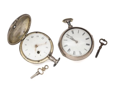 A GEORGE III SILVER PAIR-CASED POCKET WATCH, THOMAS PEGDEN, SANDWICH, CIRCA 1814 verge fusee movement, cylindrical pillars, f