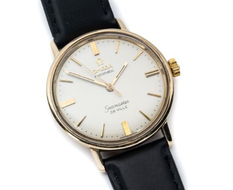 OMEGA, SEAMASTER DE VILLE: GENTLEMAN'S GOLD WRISTWATCH, SWISS, CIRCA 1968 automatic movement, signed frosted dial with applie