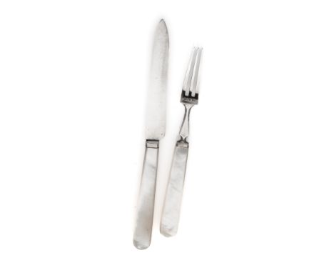 A SET OF SIX VICTORIAN SILVER FRUIT KNIVES AND SIX FORKS, ATKIN BROTHERS, SHEFFIELD, 1897 with silver blades and three-prong 