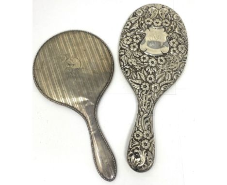 AN EDWARDIAN SILVER HAND MIRROR, NATHAN &amp; HAYES OF BIRMINGHAM, CHESTER, 1902 stamped with a cartouche initialled GLC surr